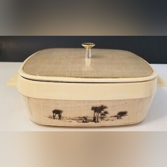 Vintage Thermo Serve Casserol Raffia Cold Hot Dish - Picture 1 of 5